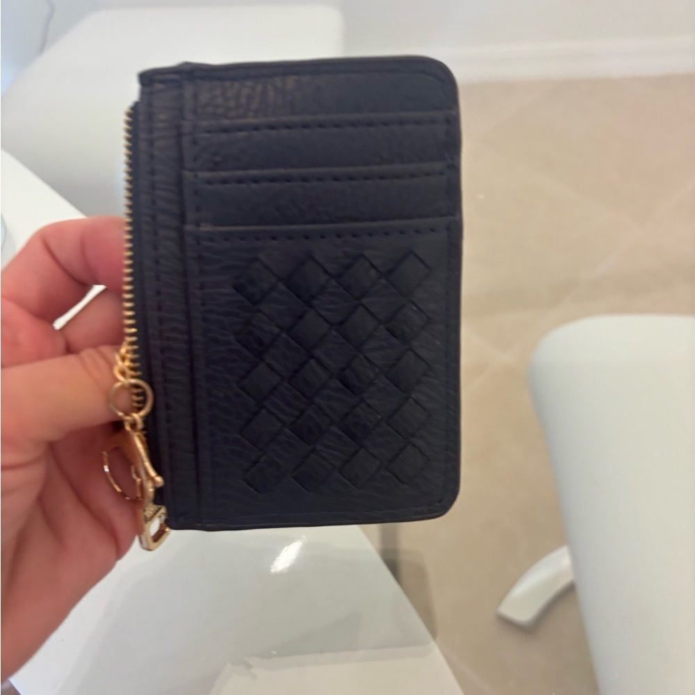 Navy Woven Leather Navy Card Holder